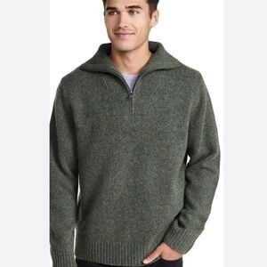 Vince Men's Melange Olive Quarter Zip-Up Sweater